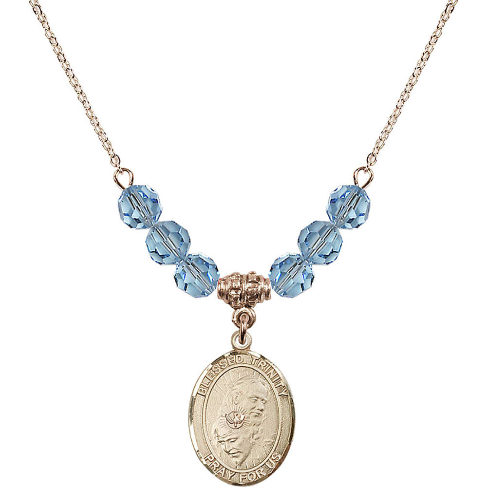 14kt Gold Filled Blessed Trinity Birthstone Necklace with Aqua Beads - 8249