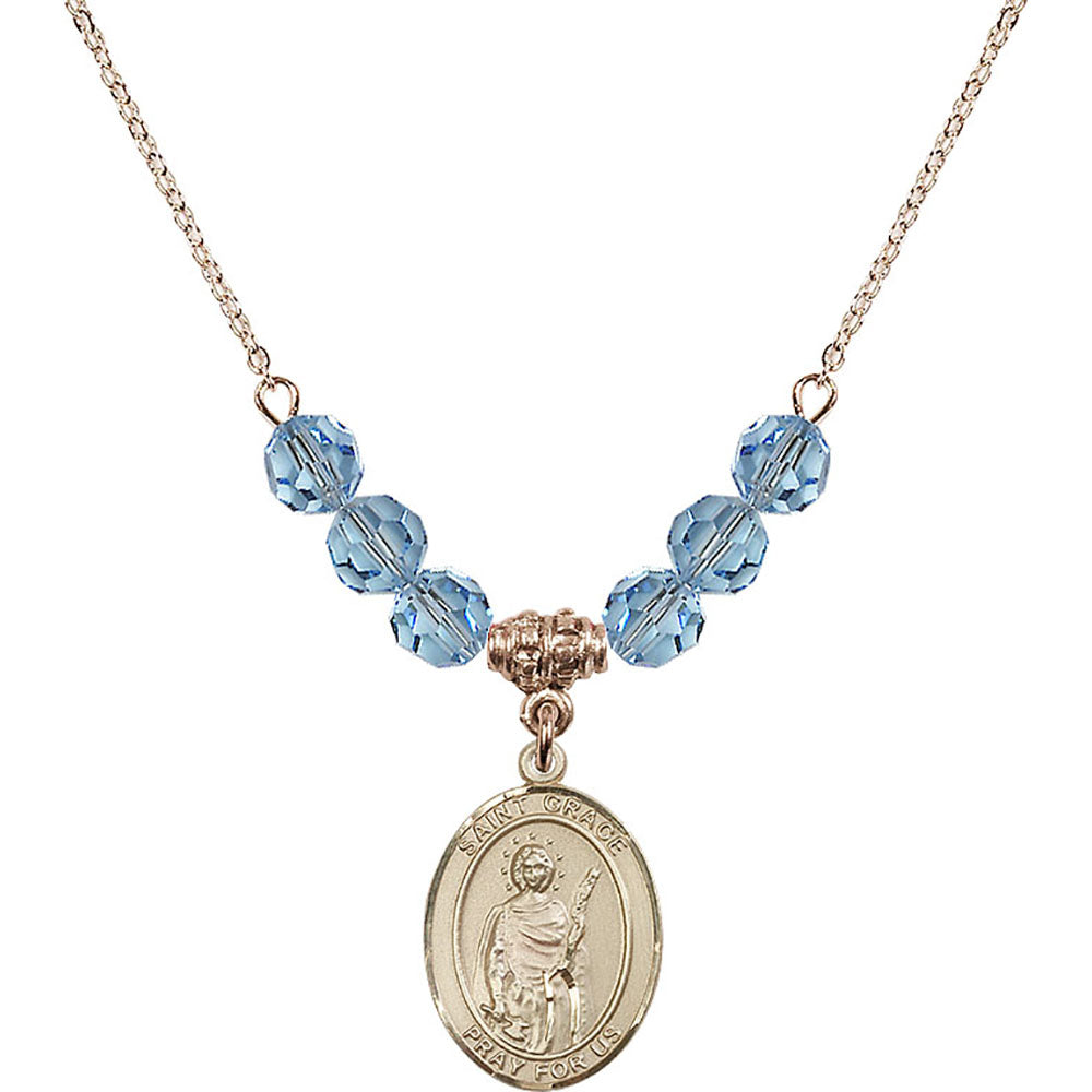 14kt Gold Filled Saint Grace Birthstone Necklace with Aqua Beads - 8255