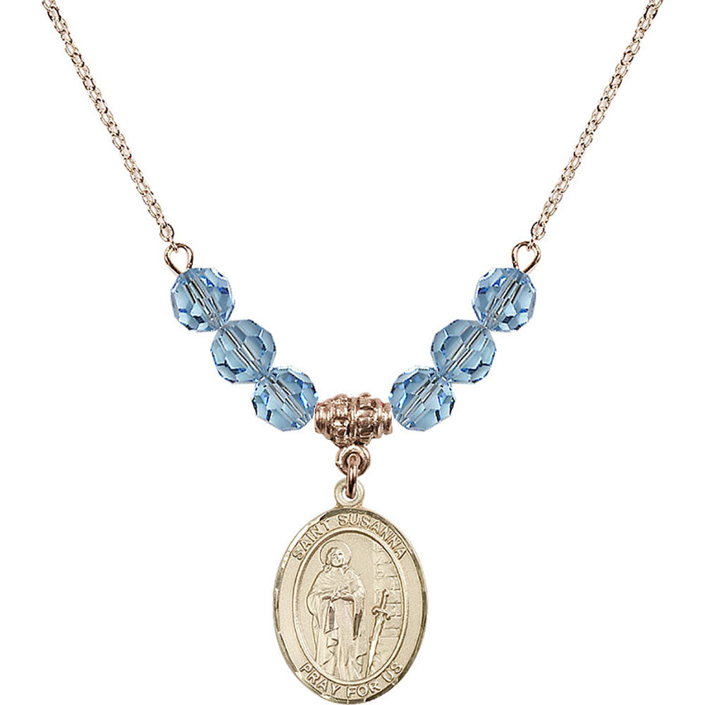 14kt Gold Filled Saint Susanna Birthstone Necklace with Aqua Beads - 8280
