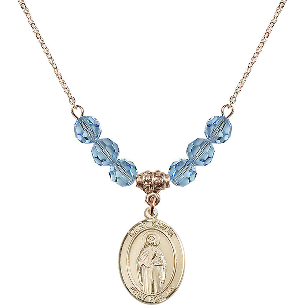 14kt Gold Filled Saint Odilia Birthstone Necklace with Aqua Beads - 8319