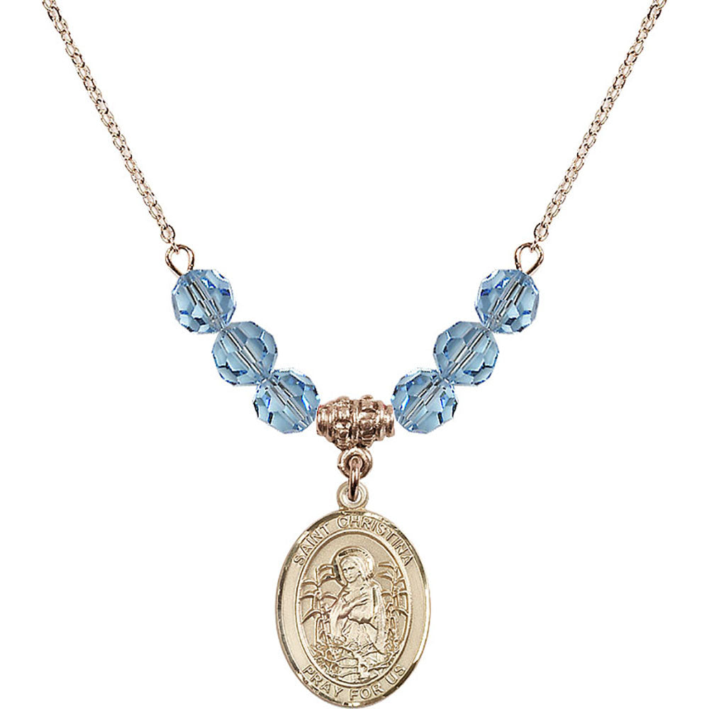 14kt Gold Filled Saint Christina the Astonishing Birthstone Necklace with Aqua Beads - 8320