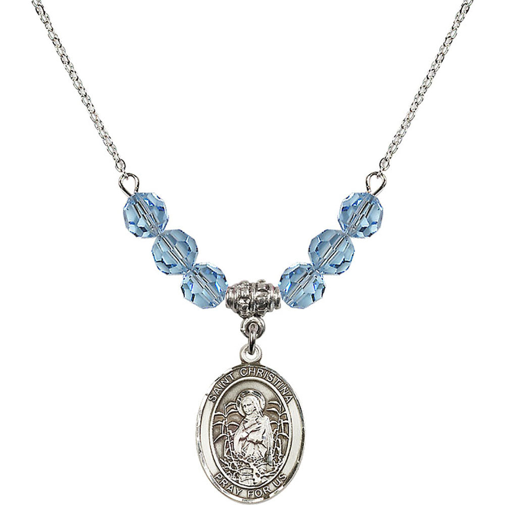 Sterling Silver Saint Christina the Astonishing Birthstone Necklace with Aqua Beads - 8320