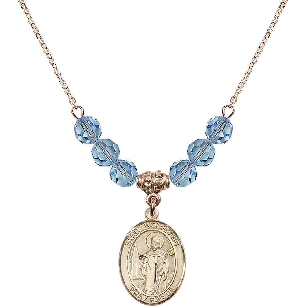 14kt Gold Filled Saint Wolfgang Birthstone Necklace with Aqua Beads - 8323