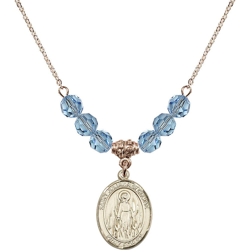 14kt Gold Filled Saint Juliana of Cumae Birthstone Necklace with Aqua Beads - 8372