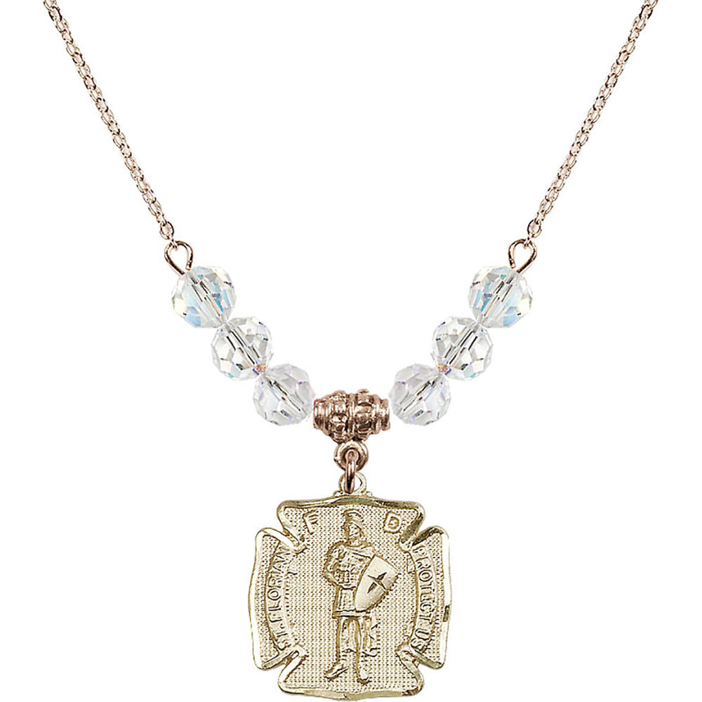 14kt Gold Filled Saint Florian Birthstone Necklace with Crystal Beads - 0070