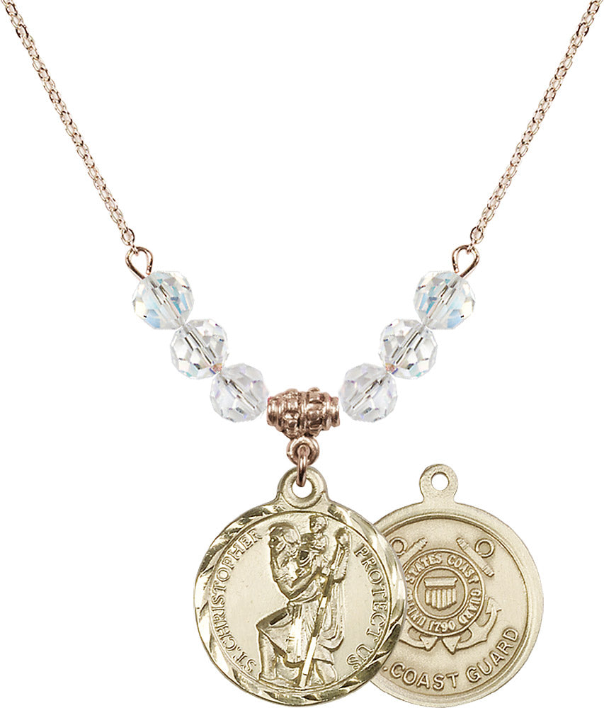 14kt Gold Filled Saint Christopher / Coast Guard Birthstone Necklace with Crystal Beads - 0192