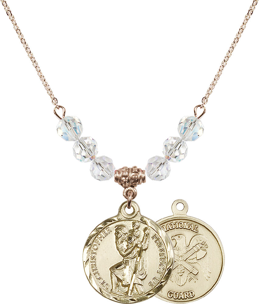 14kt Gold Filled Saint Christopher / Nat'l Guard Birthstone Necklace with Crystal Beads - 0192