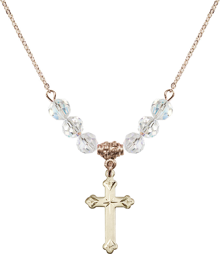 14kt Gold Filled Cross Birthstone Necklace with Crystal Beads - 0667