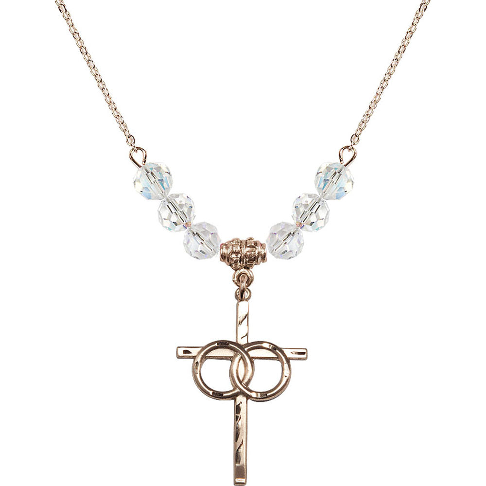 14kt Gold Filled Wedding Rings Cross Birthstone Necklace with Crystal Beads - 0671