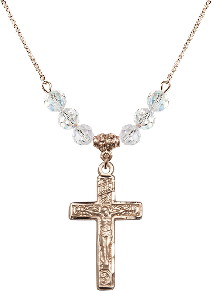14kt Gold Filled Crucifix Birthstone Necklace with Crystal Beads - 0674