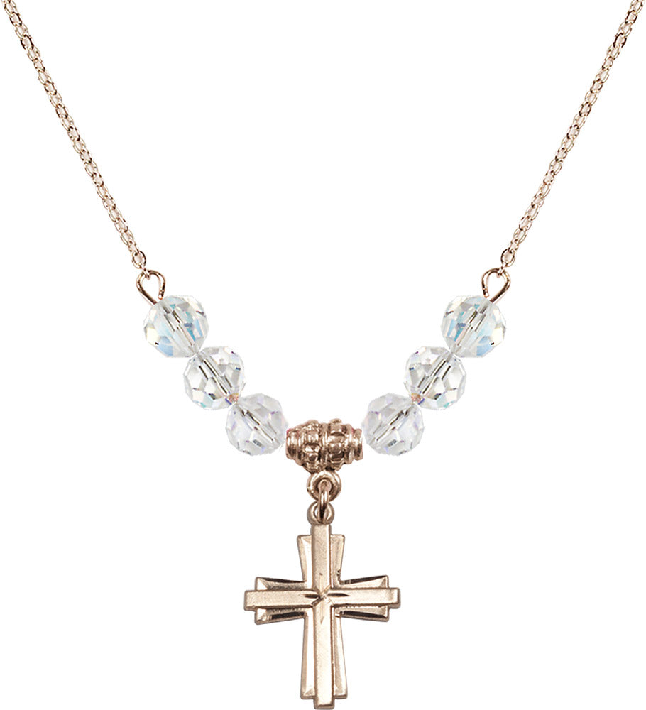 14kt Gold Filled Cross Birthstone Necklace with Crystal Beads - 0675