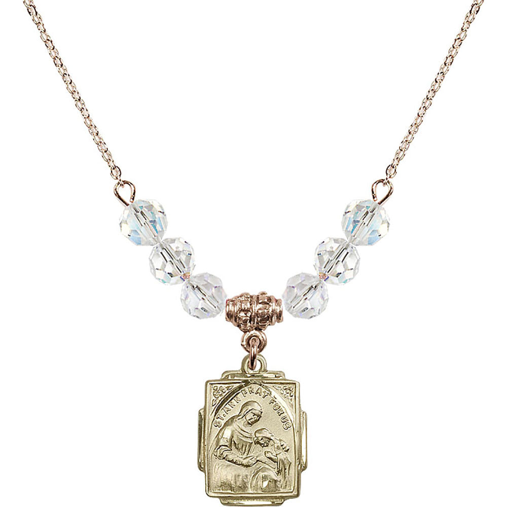 14kt Gold Filled Saint Ann Birthstone Necklace with Crystal Beads - 0804