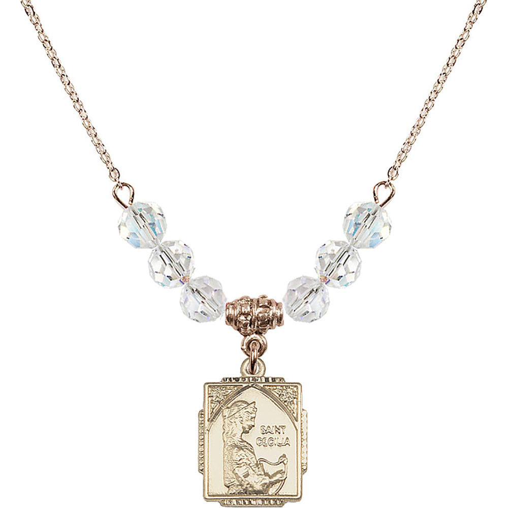 14kt Gold Filled Saint Cecilia Birthstone Necklace with Crystal Beads - 0804