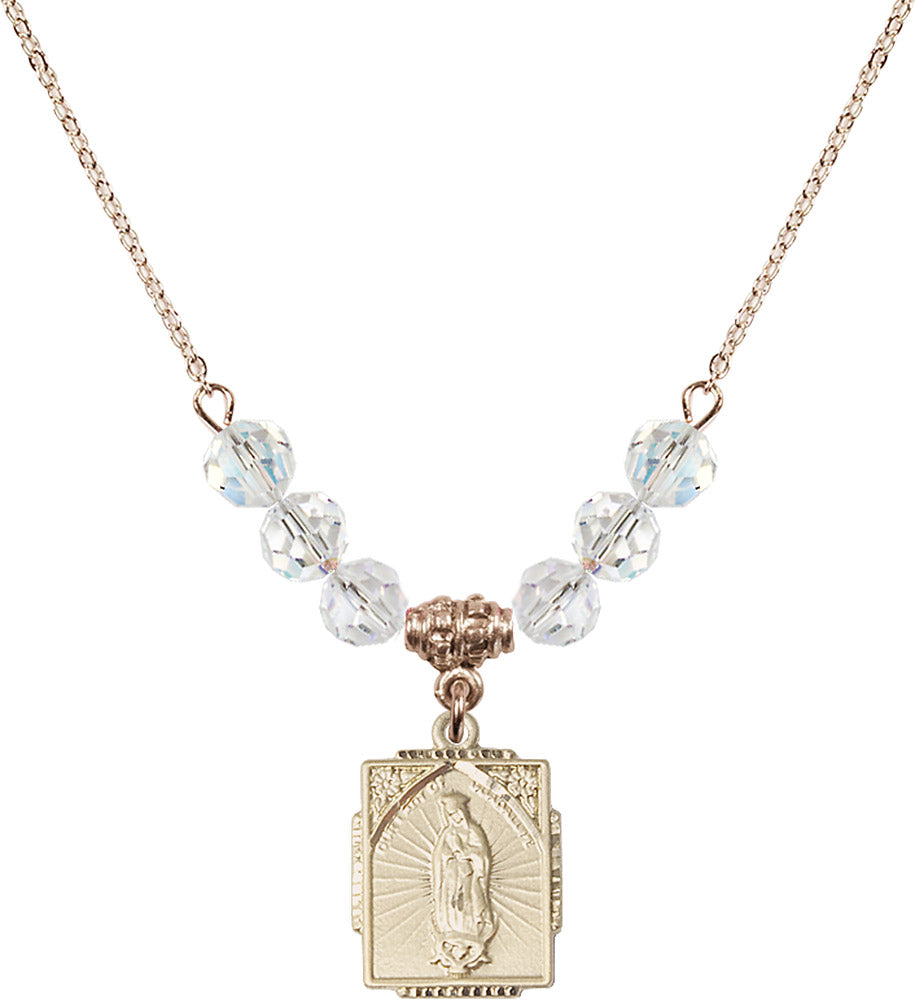 14kt Gold Filled Our Lady of Guadalupe Birthstone Necklace with Crystal Beads - 0804