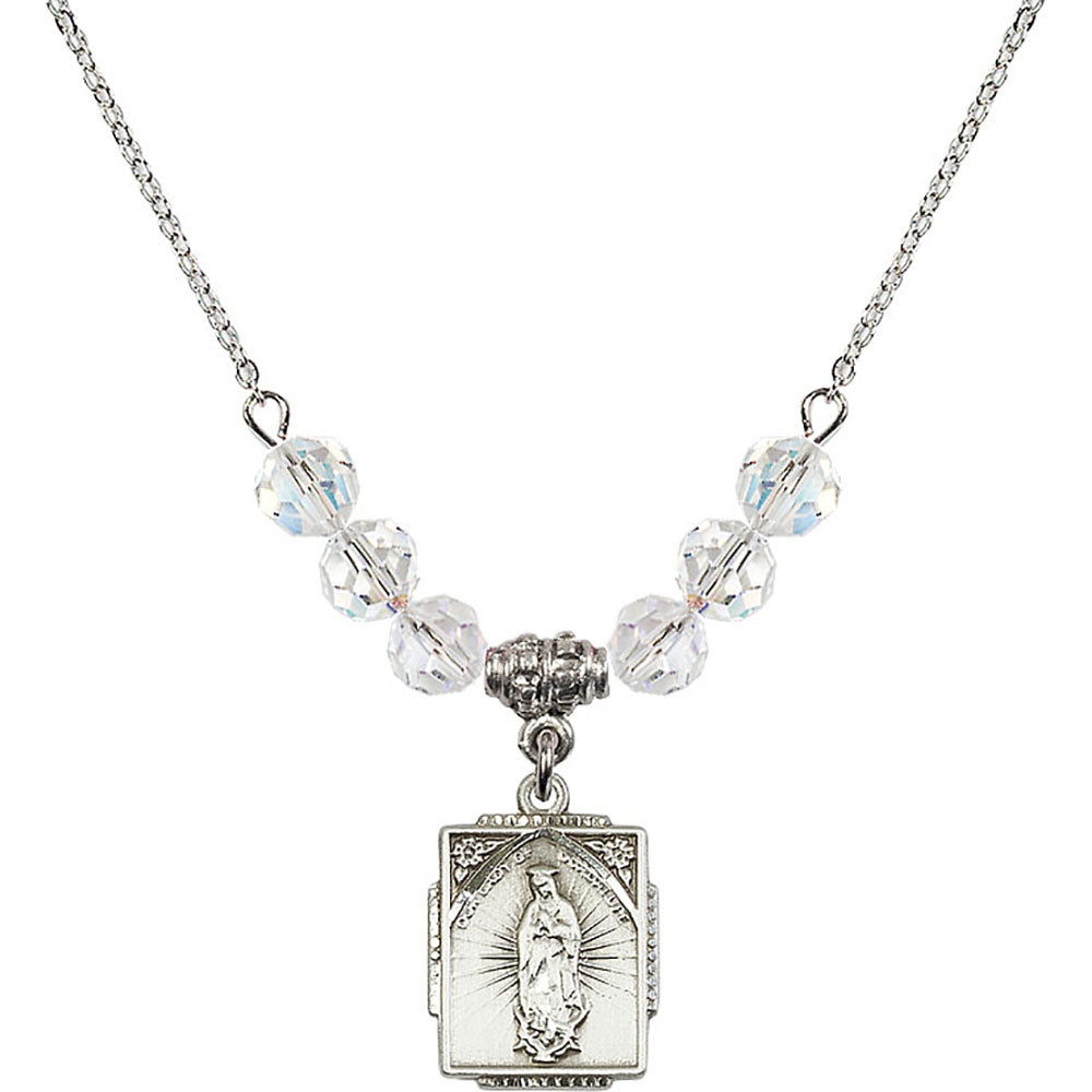 Sterling Silver Our Lady of Guadalupe Birthstone Necklace with Crystal Beads - 0804