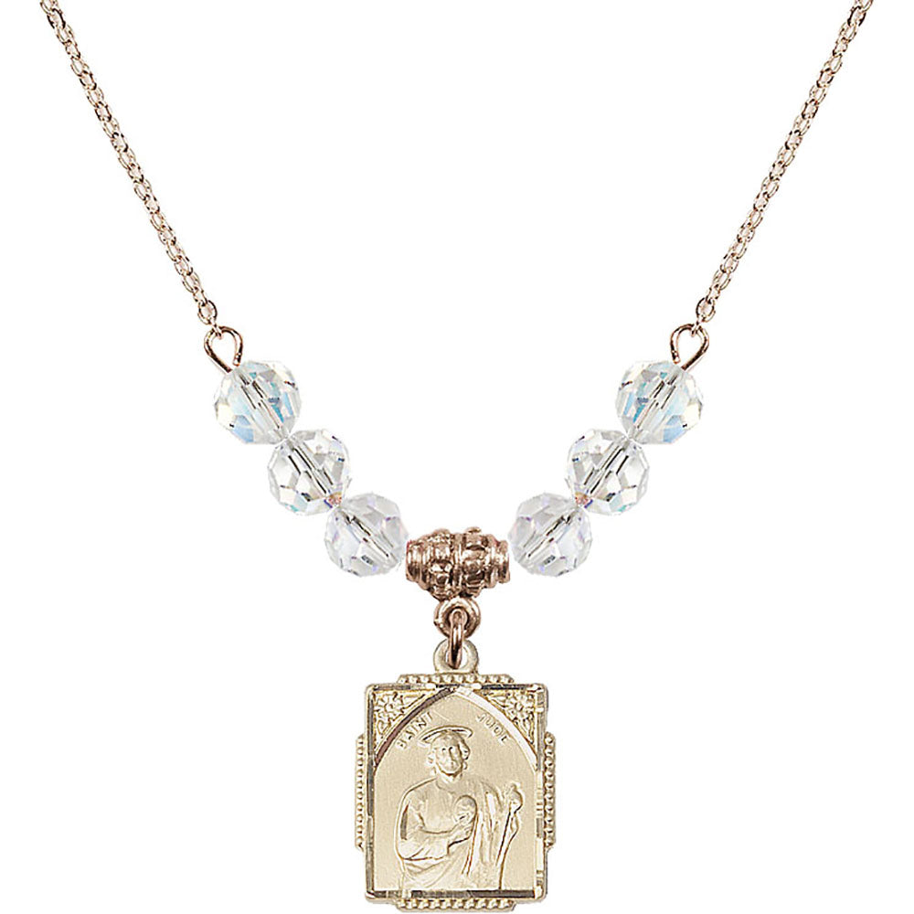 14kt Gold Filled Saint Jude Birthstone Necklace with Crystal Beads - 0804