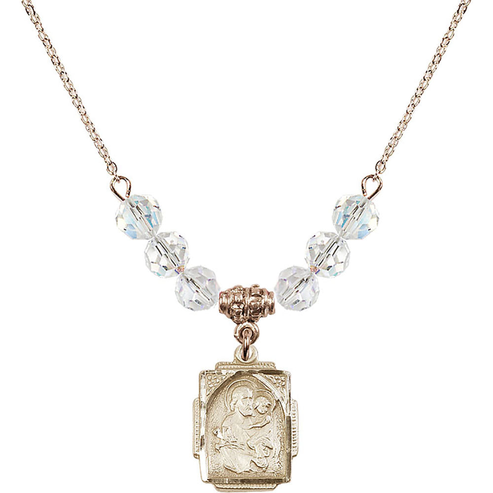 14kt Gold Filled Saint Joseph Birthstone Necklace with Crystal Beads - 0804