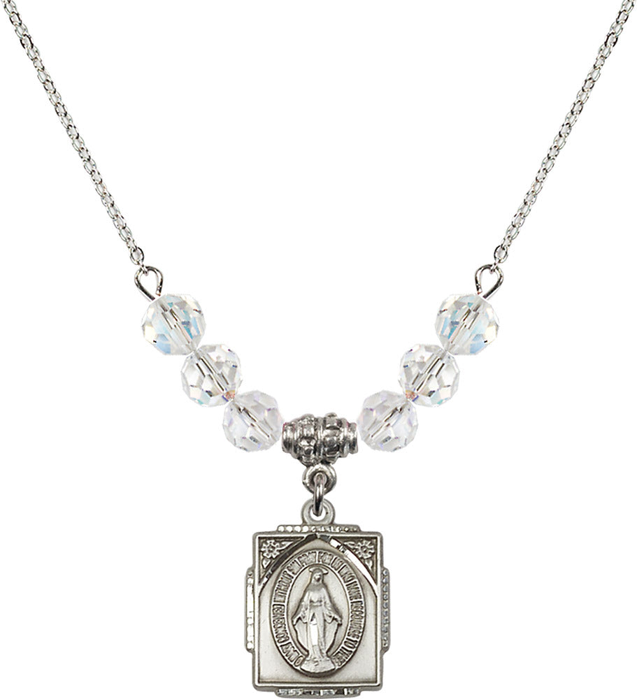 Sterling Silver Miraculous Birthstone Necklace with Crystal Beads - 0804