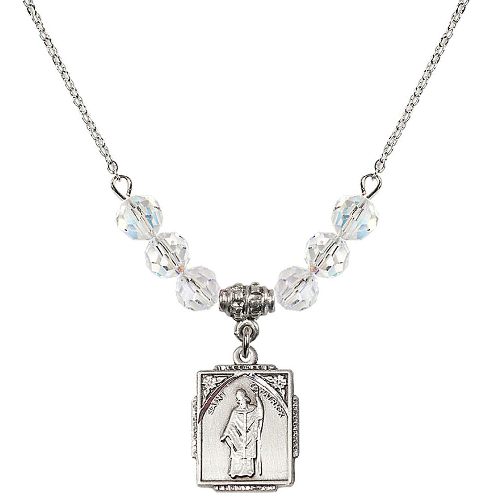 Sterling Silver Saint Patrick Birthstone Necklace with Crystal Beads - 0804