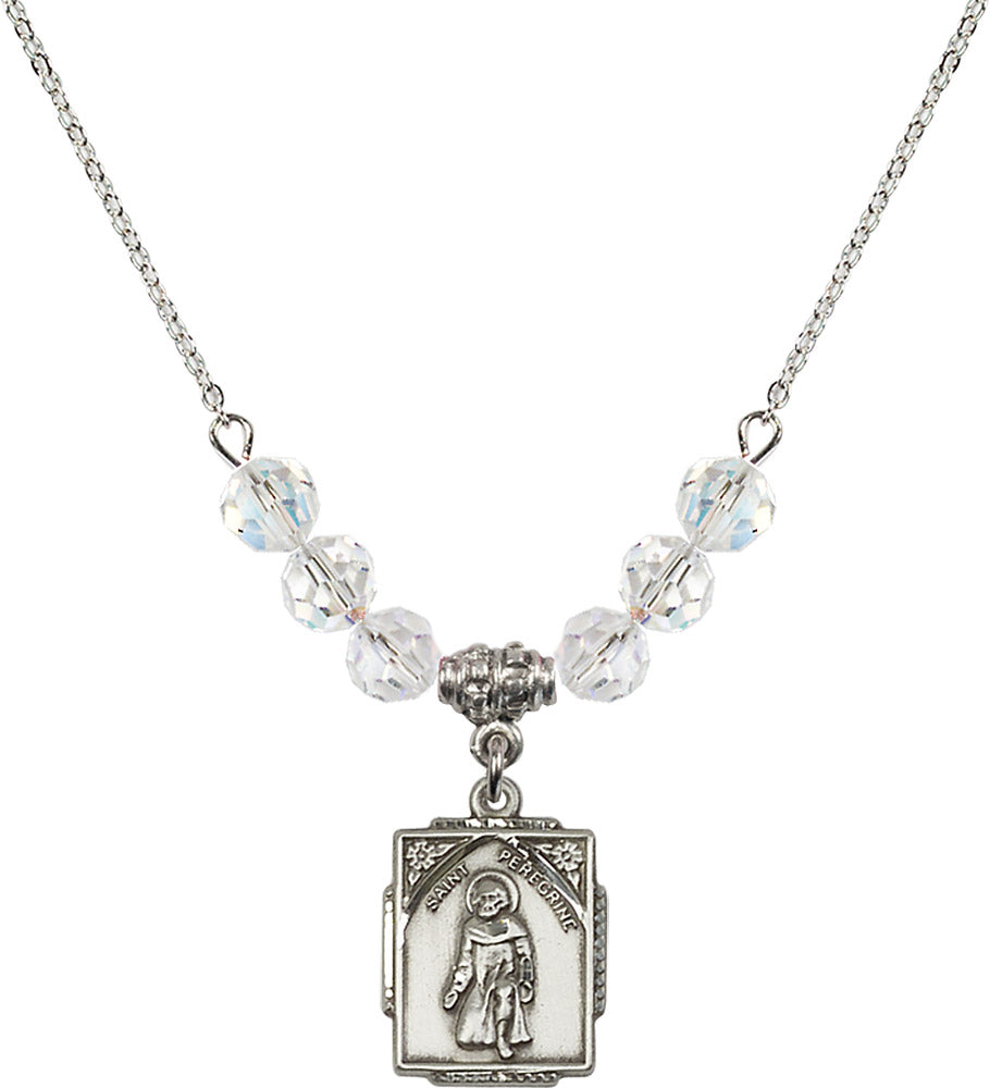 Sterling Silver Saint Peregrine Birthstone Necklace with Crystal Beads - 0804