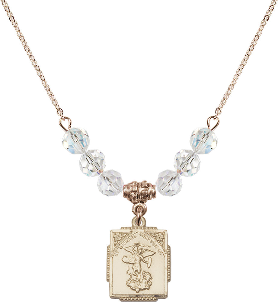 14kt Gold Filled Saint Michael the Archangel Birthstone Necklace with Crystal Beads - 0804