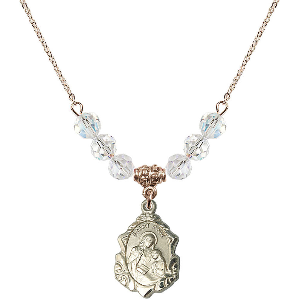 14kt Gold Filled Saint Ann Birthstone Necklace with Crystal Beads - 0822