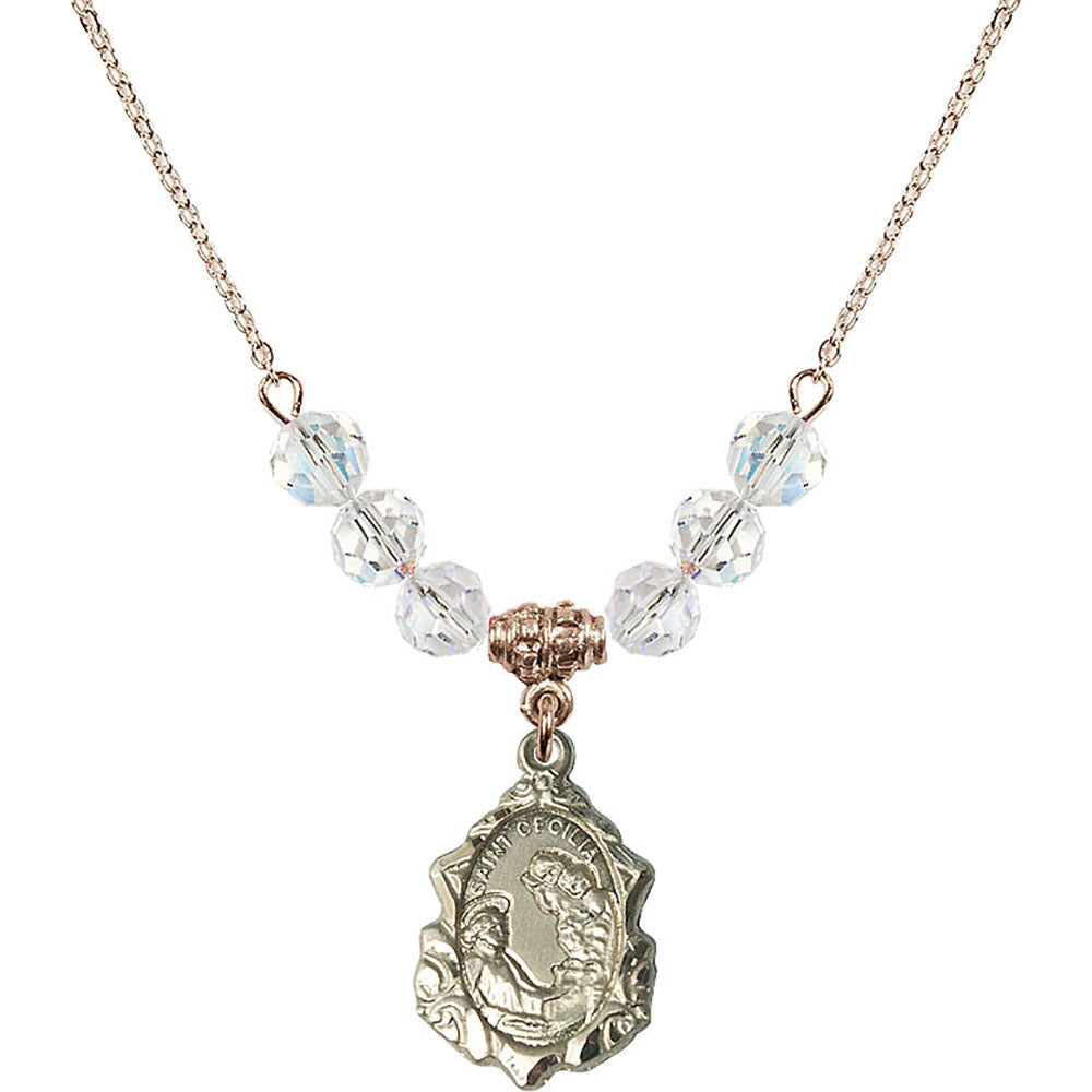 14kt Gold Filled Saint Cecilia Birthstone Necklace with Crystal Beads - 0822