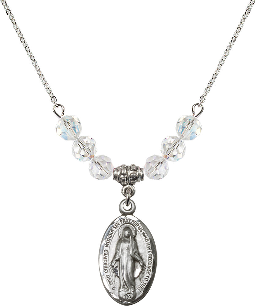 Sterling Silver Miraculous Birthstone Necklace with Crystal Beads - 1615