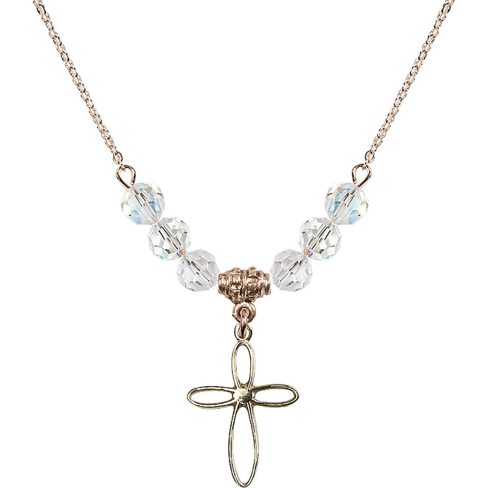 14kt Gold Filled Loop Cross Birthstone Necklace with Crystal Beads - 1707