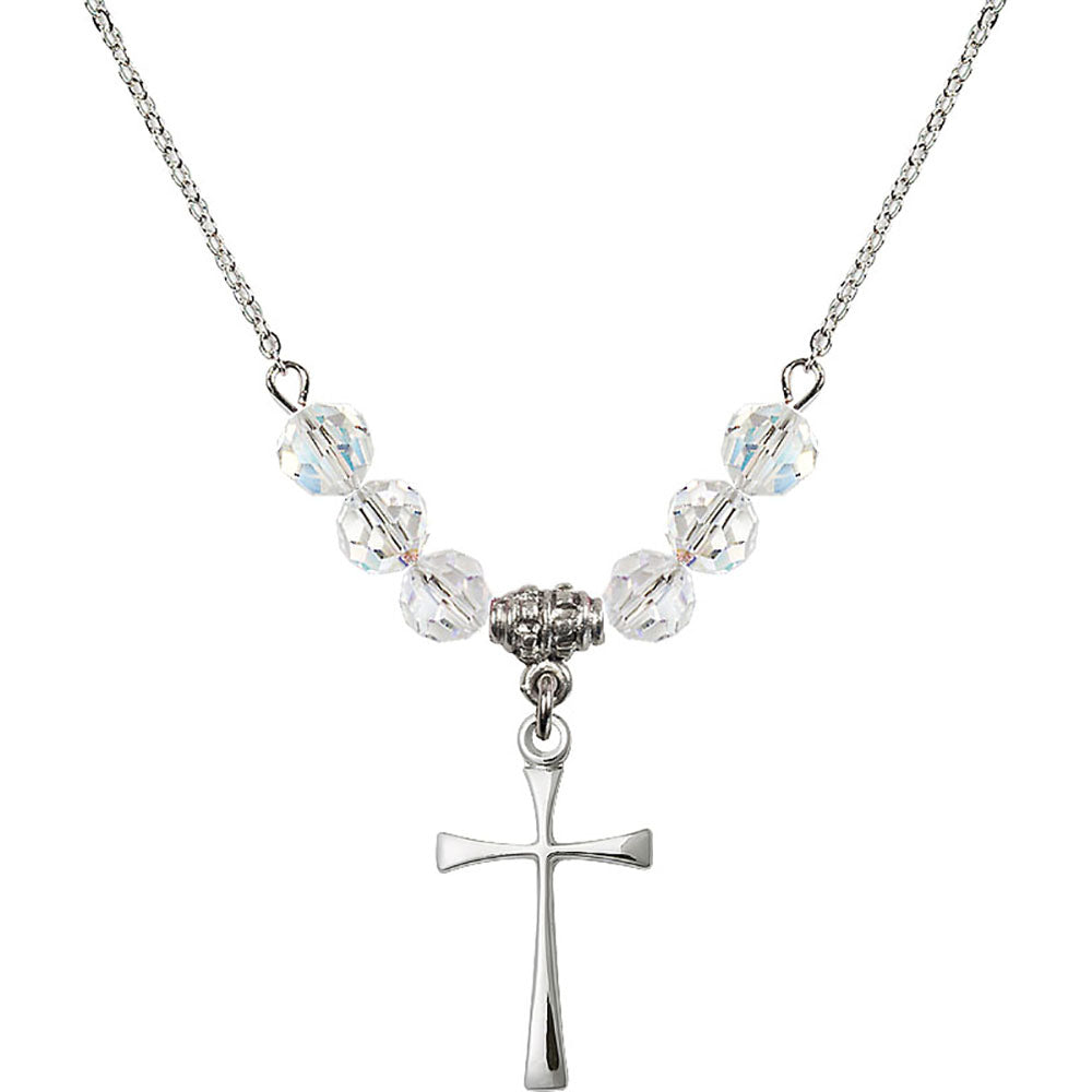 Sterling Silver Maltese Cross Birthstone Necklace with Crystal Beads - 1870