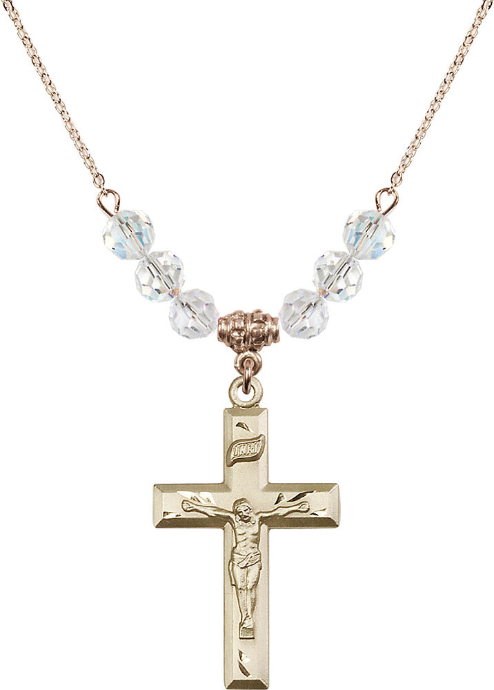 14kt Gold Filled Crucifix Birthstone Necklace with Crystal Beads - 2186