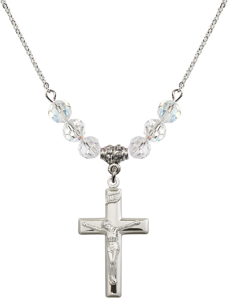 Sterling Silver Crucifix Birthstone Necklace with Crystal Beads - 2191