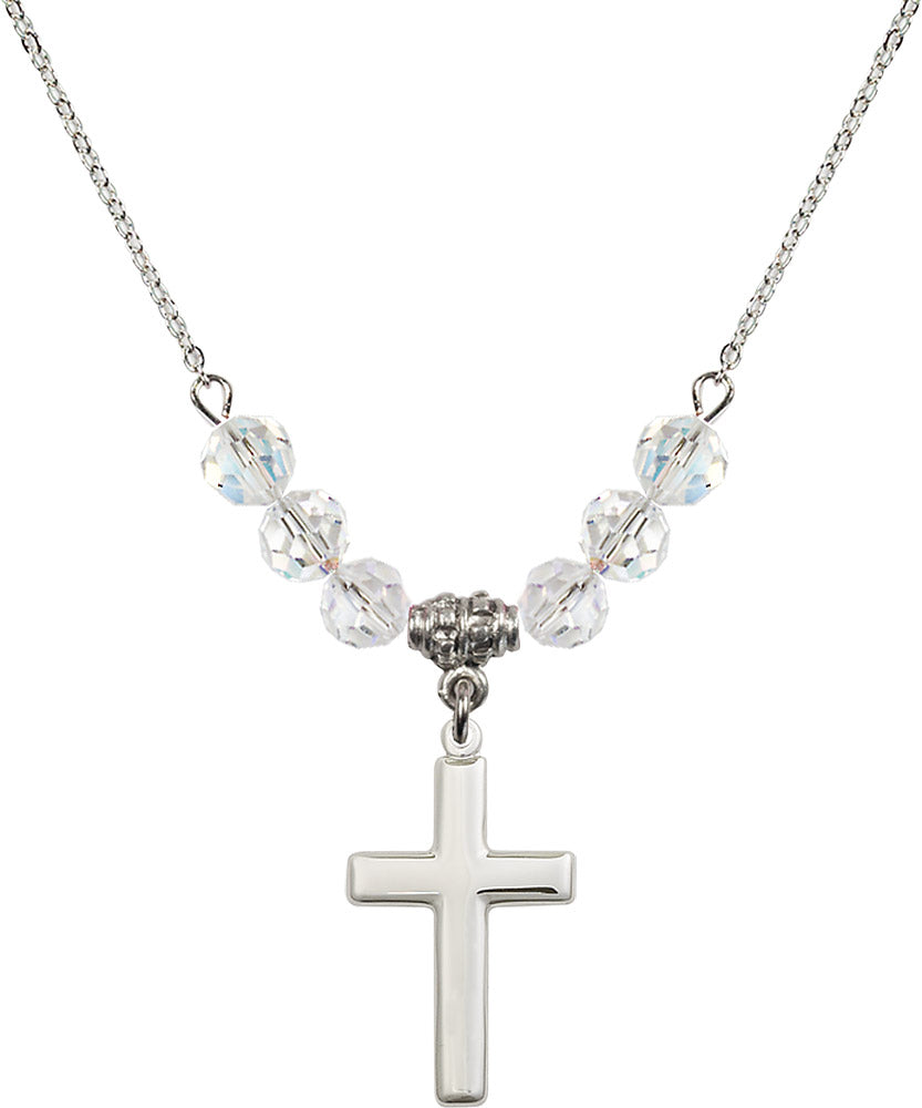 Sterling Silver Cross Birthstone Necklace with Crystal Beads - 2195
