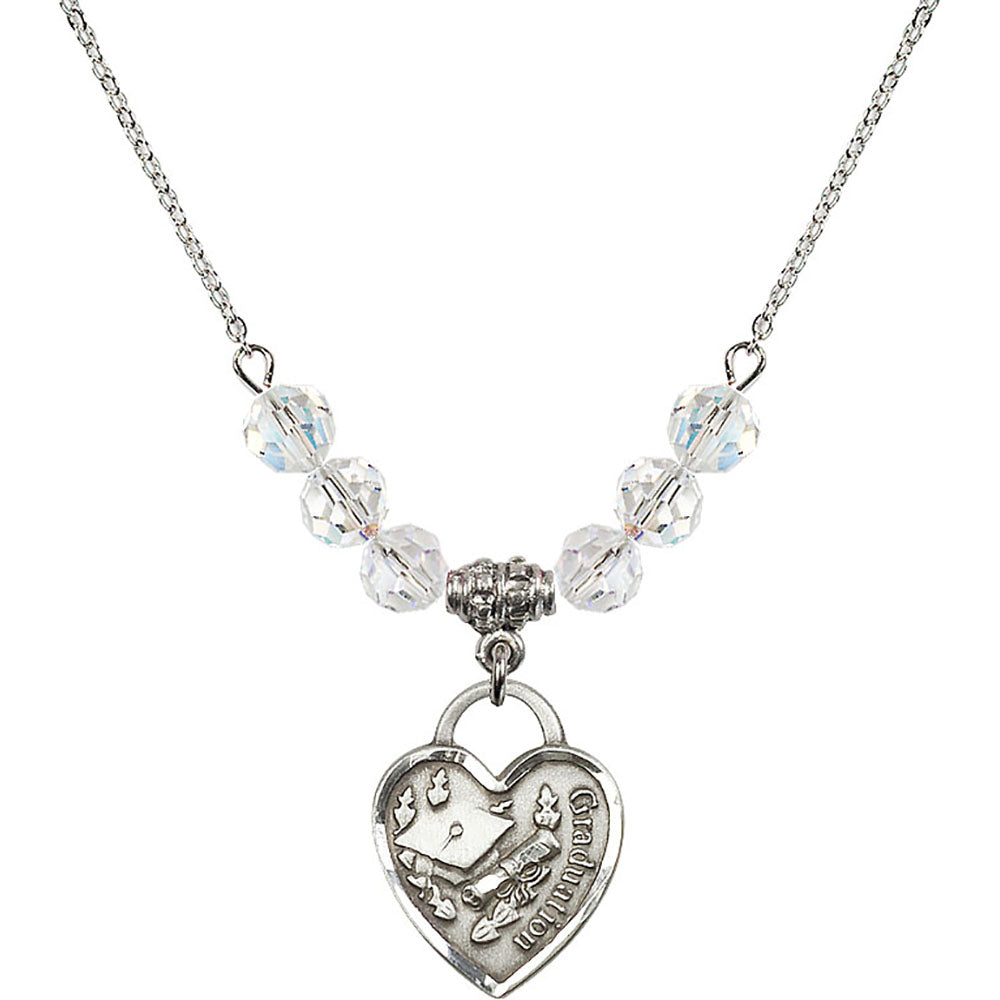 Sterling Silver Graduation Heart Birthstone Necklace with Crystal Beads - 3206