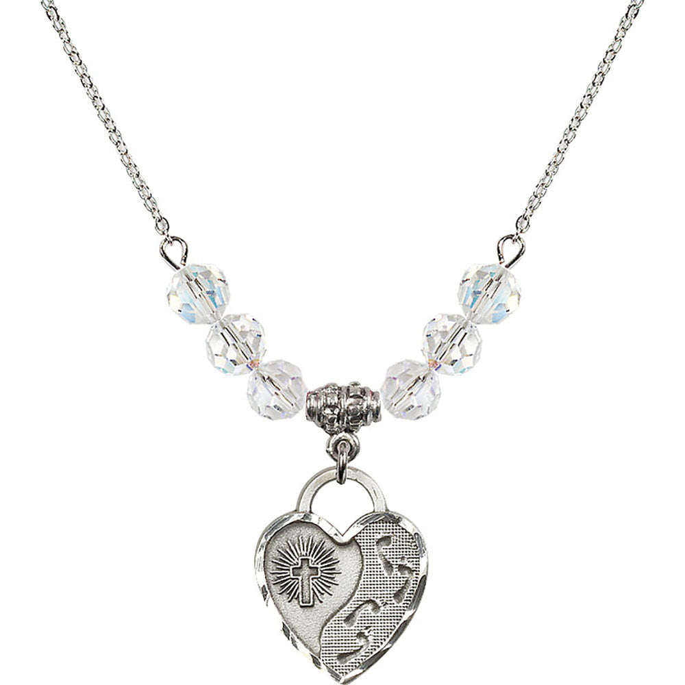 Sterling Silver Footprints Heart Birthstone Necklace with Crystal Beads - 3207