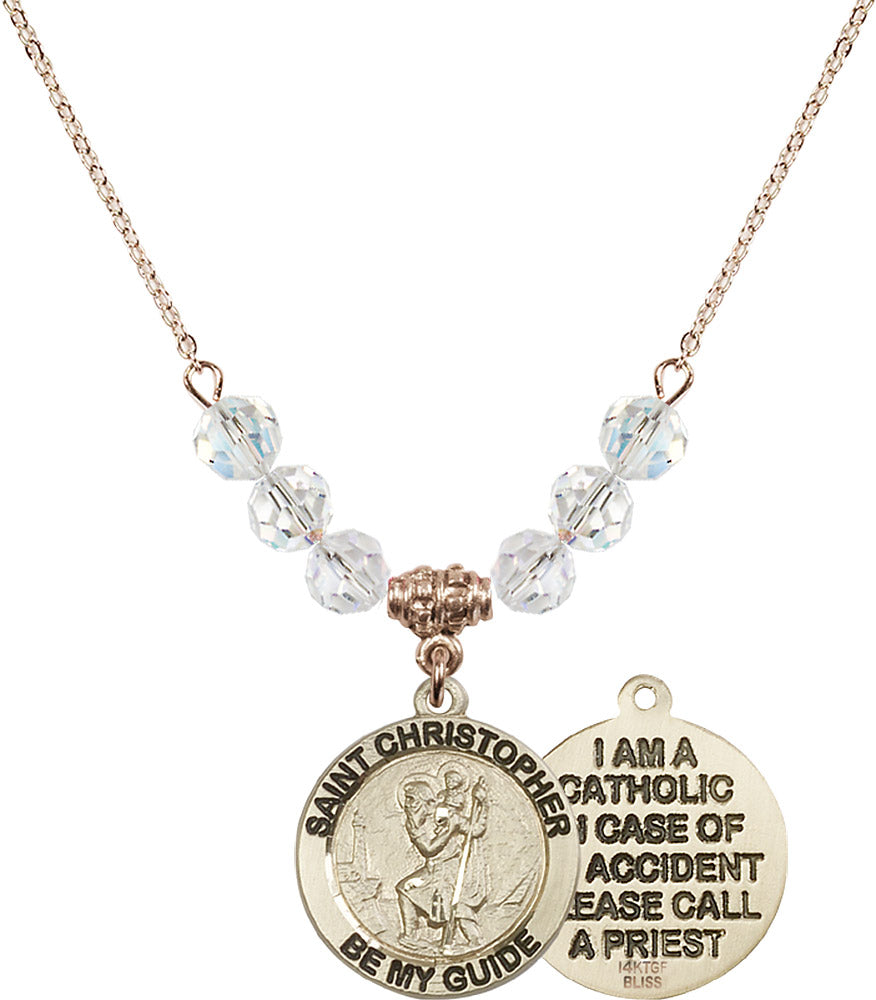 14kt Gold Filled Saint Christopher Birthstone Necklace with Crystal Beads - 4049