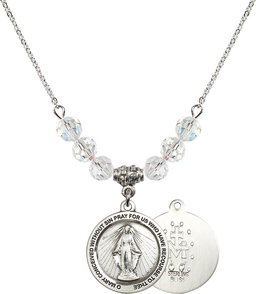Sterling Silver Miraculous Birthstone Necklace with Crystal Beads - 4056