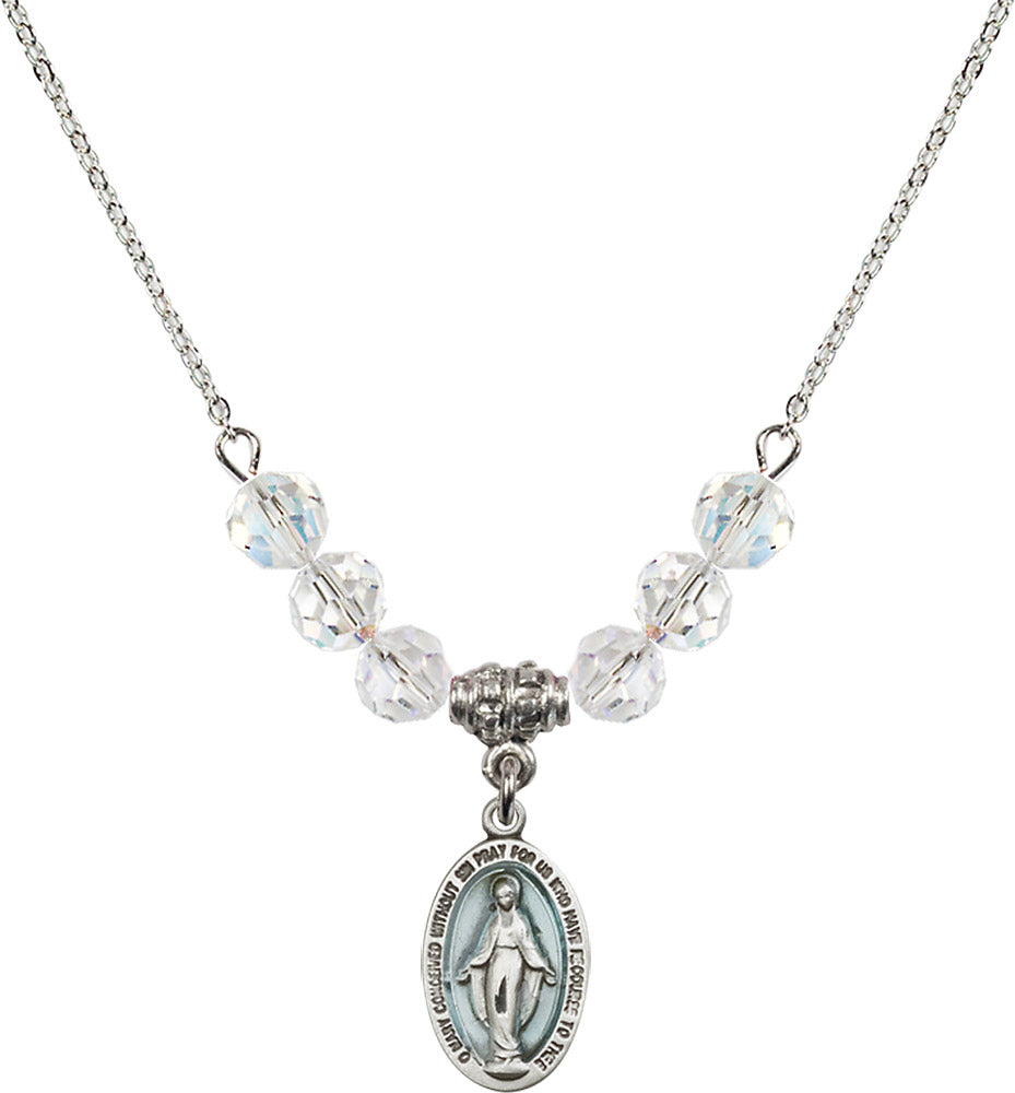 Sterling Silver Miraculous Birthstone Necklace with Crystal Beads - 4122