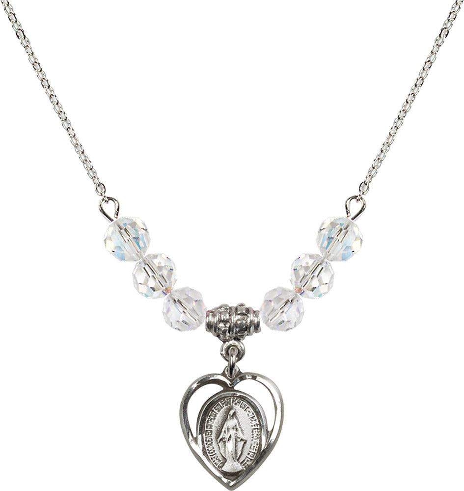 Sterling Silver Miraculous Birthstone Necklace with Crystal Beads - 4125