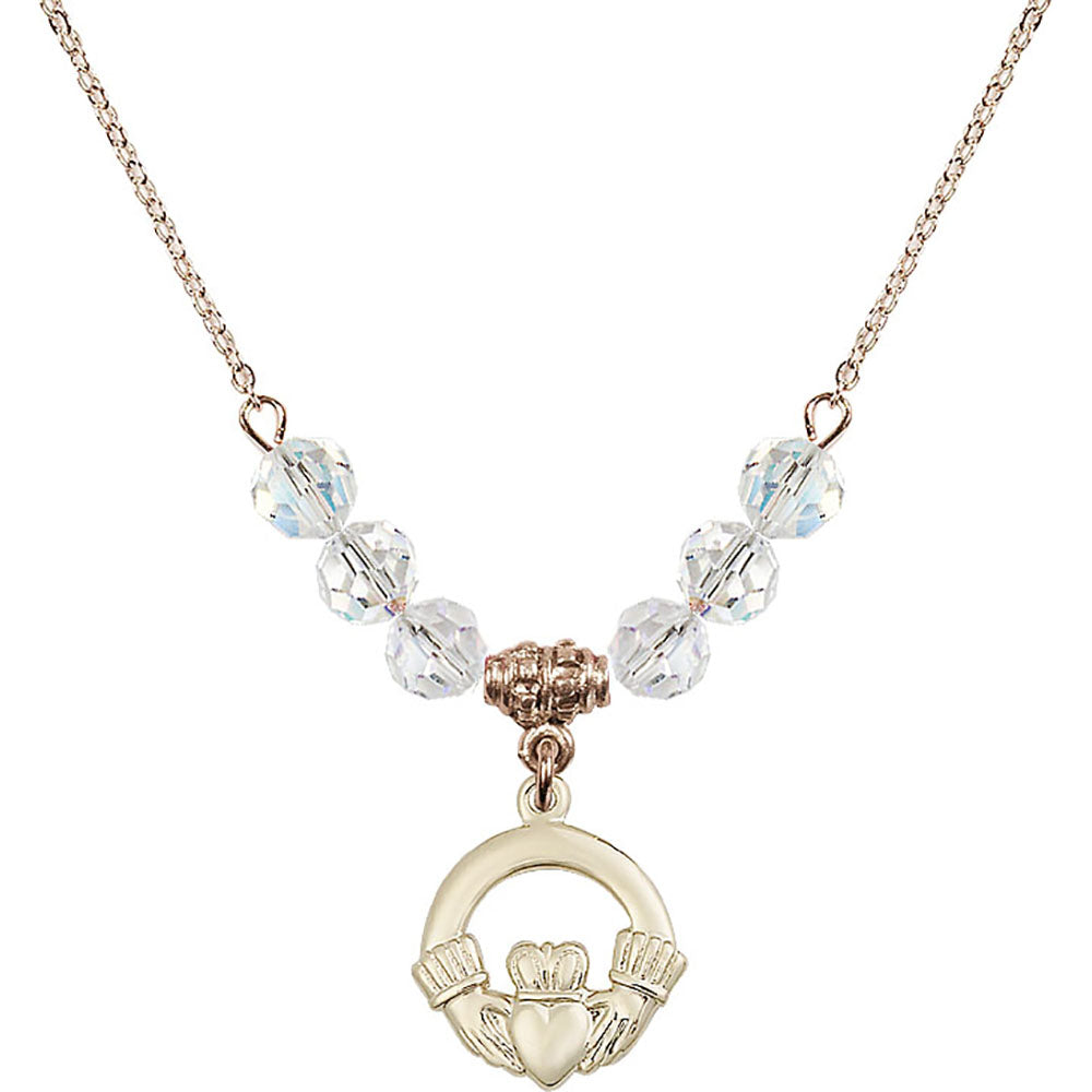 14kt Gold Filled Claddagh Birthstone Necklace with Crystal Beads - 4138