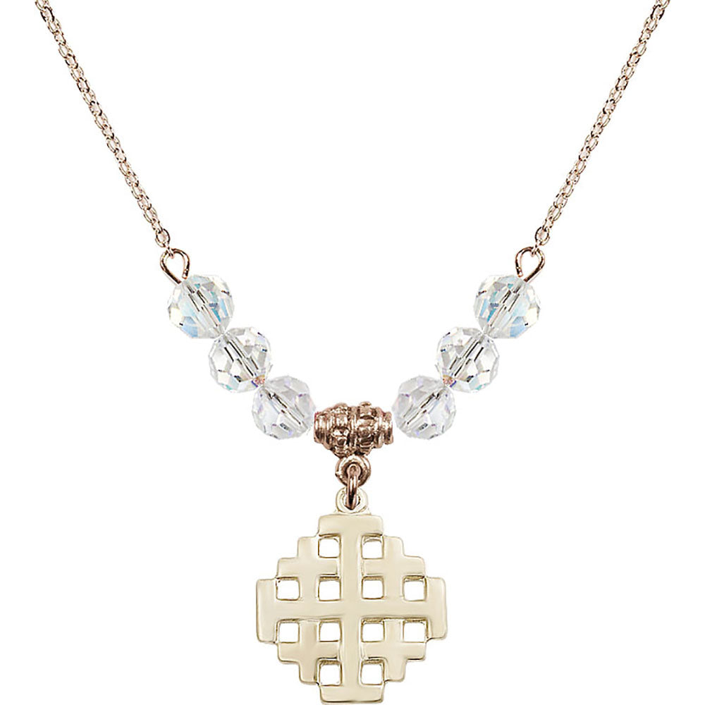 14kt Gold Filled Jerusalem Cross Birthstone Necklace with Crystal Beads - 4139