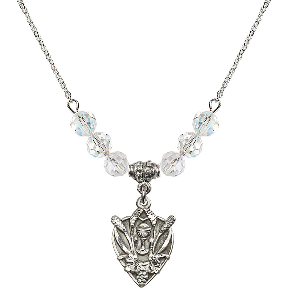 Sterling Silver Communion Birthstone Necklace with Crystal Beads - 4200