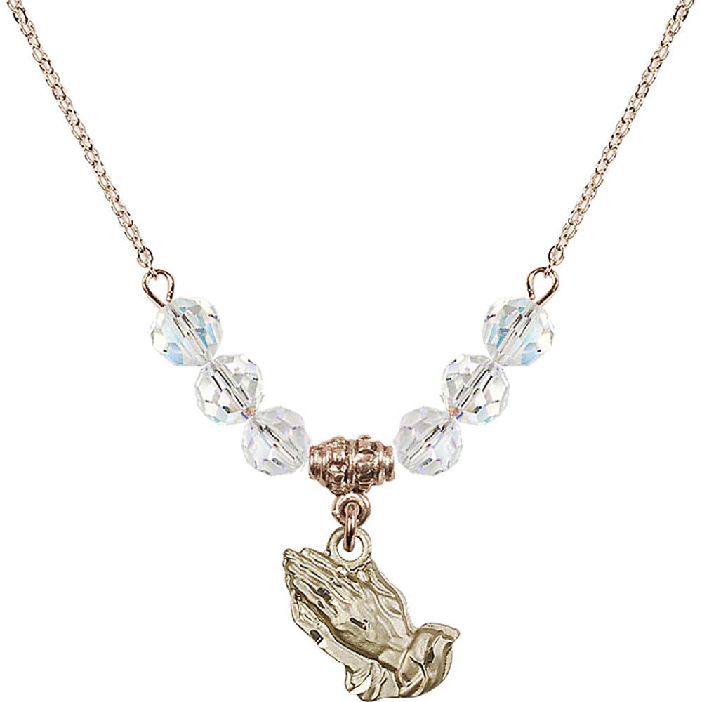 14kt Gold Filled Praying Hands Birthstone Necklace with Crystal Beads - 4219