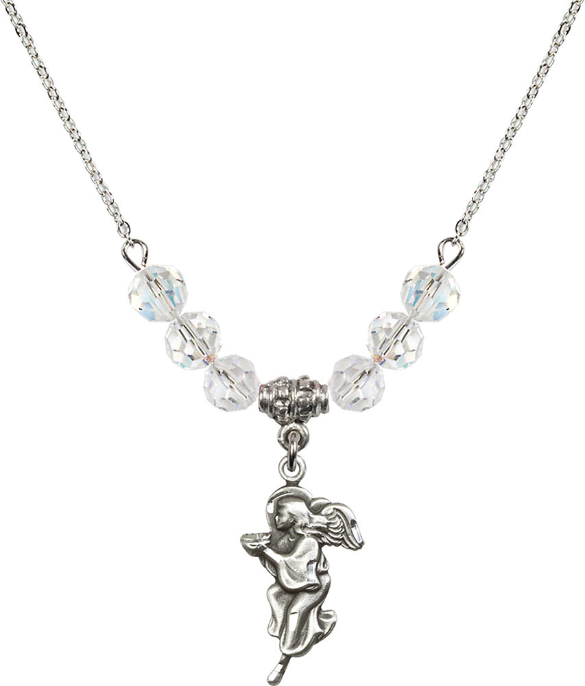 Sterling Silver Guardian Angel Birthstone Necklace with Crystal Beads - 4260