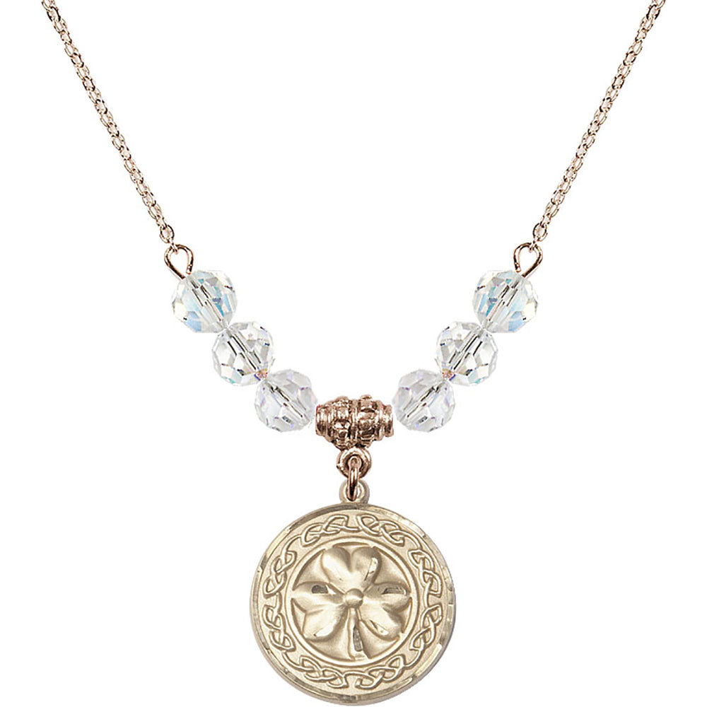 14kt Gold Filled Shamrock w/ Celtic Border Birthstone Necklace with Crystal Beads - 5106