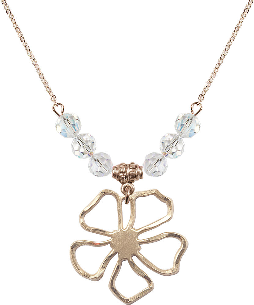 14kt Gold Filled Five Pedal Flower Birthstone Necklace with Crystal Beads - 5109