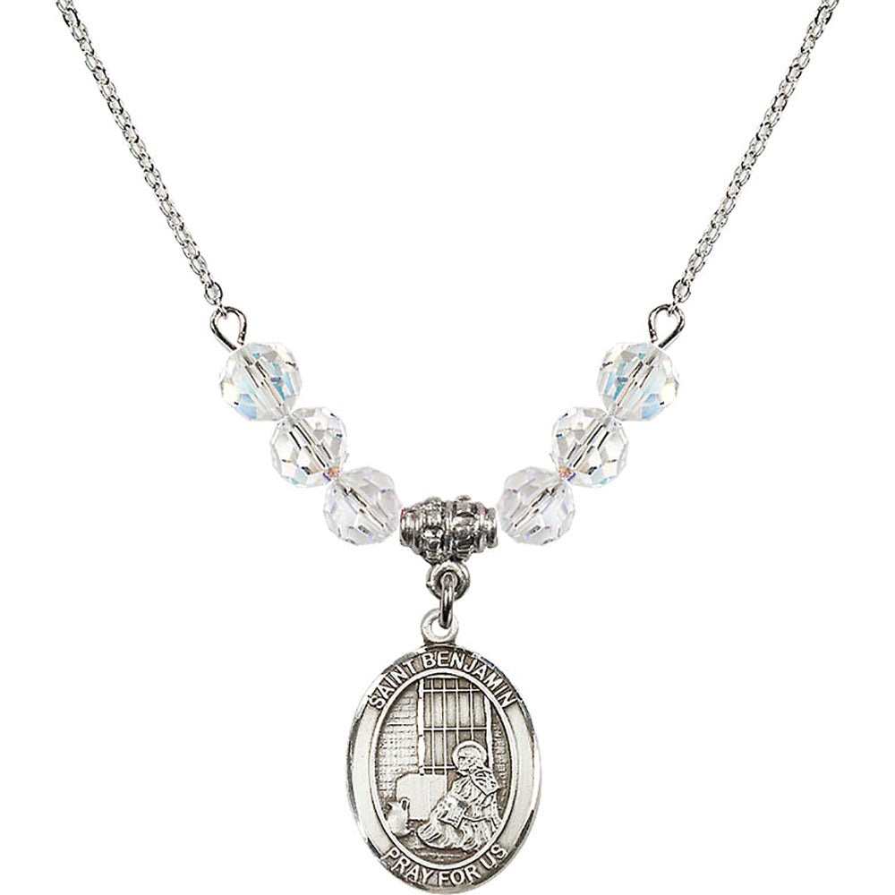 Sterling Silver Saint Benjamin Birthstone Necklace with Crystal Beads - 8013