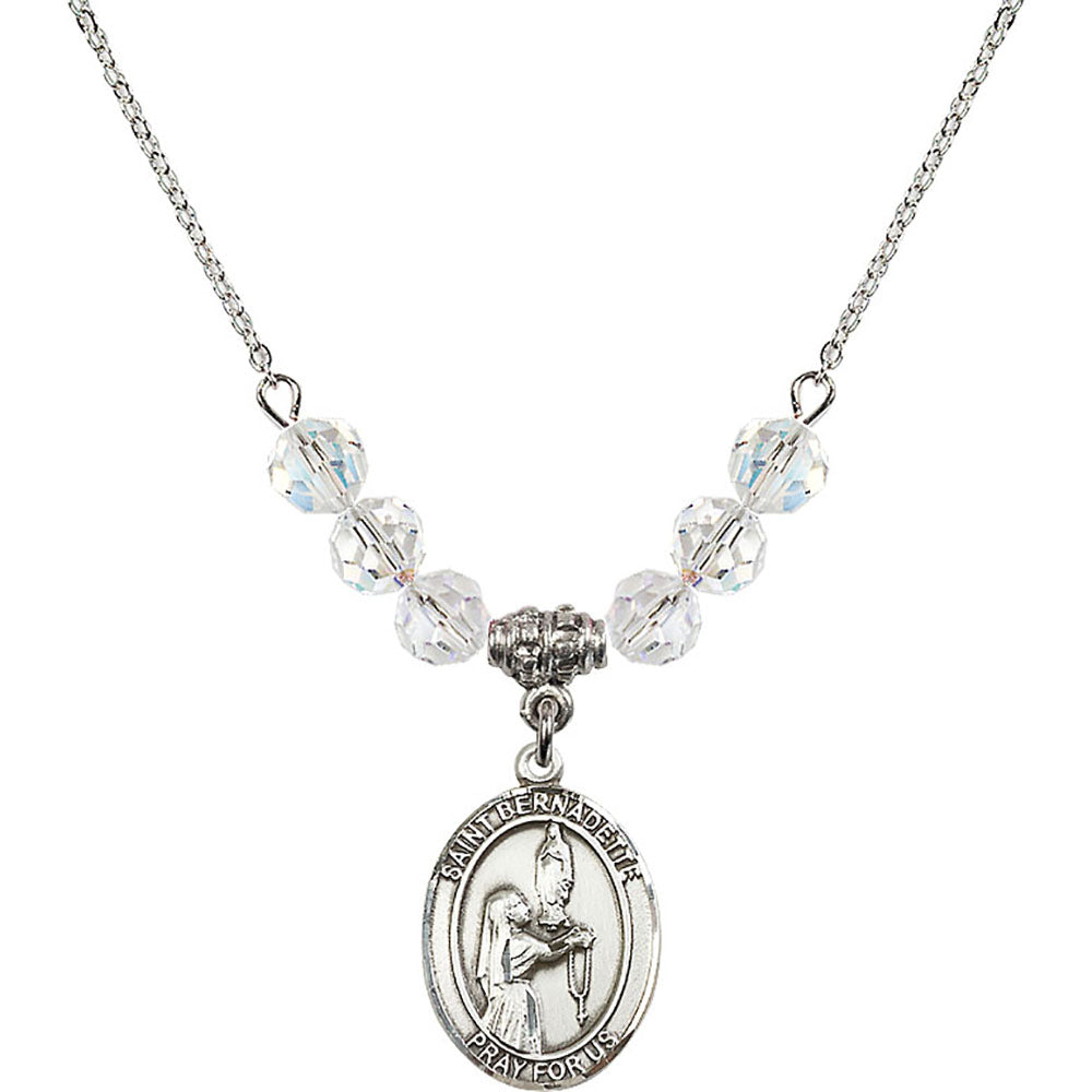 Sterling Silver Saint Bernadette Birthstone Necklace with Crystal Beads - 8017
