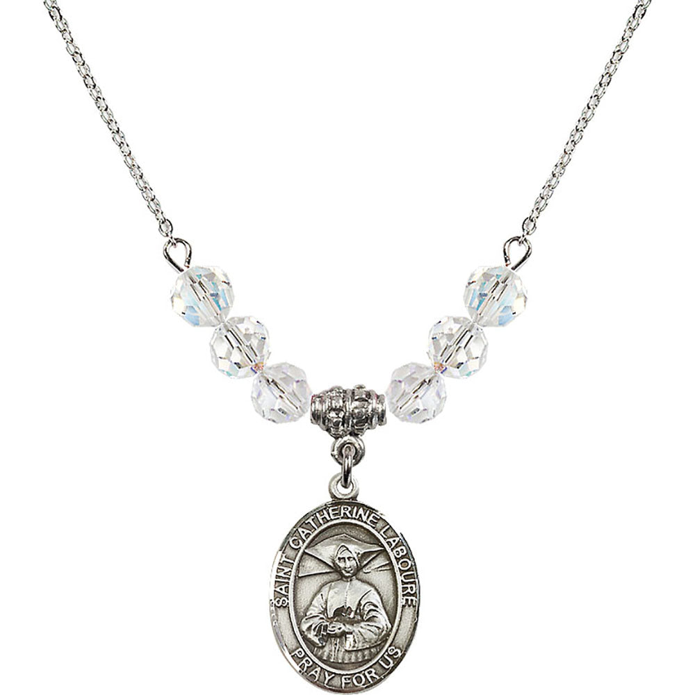 Sterling Silver Saint Catherine Laboure Birthstone Necklace with Crystal Beads - 8021