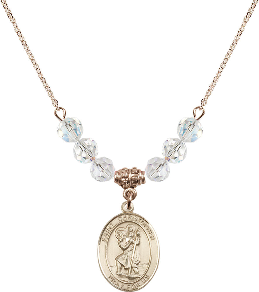 14kt Gold Filled Saint Christopher Birthstone Necklace with Crystal Beads - 8022